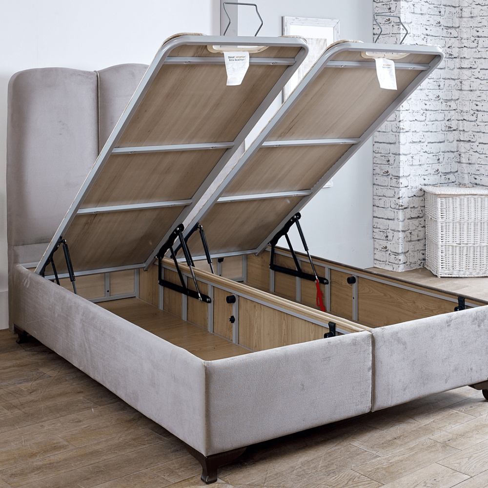 Oxford Solid Base Ottoman Bed Dual Storage Compartments - Image 3